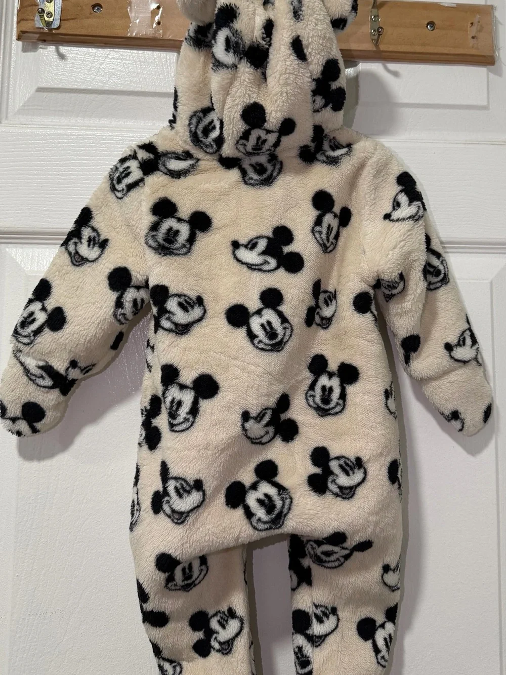 H&M Cream and Black Mickey Mouse Fleece One-Piece Footie 2-4 M